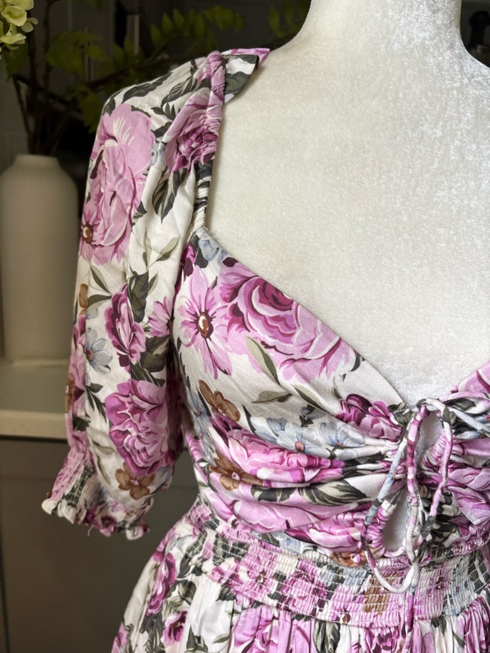 saltwater LUXE Pink Floral Square-Neck Tiered Mini Dress - Picture 3 of 7